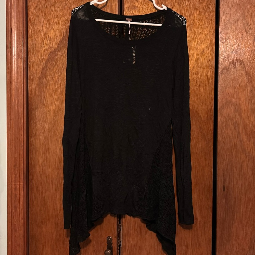 Poof! black sweater XL crochet NWOT